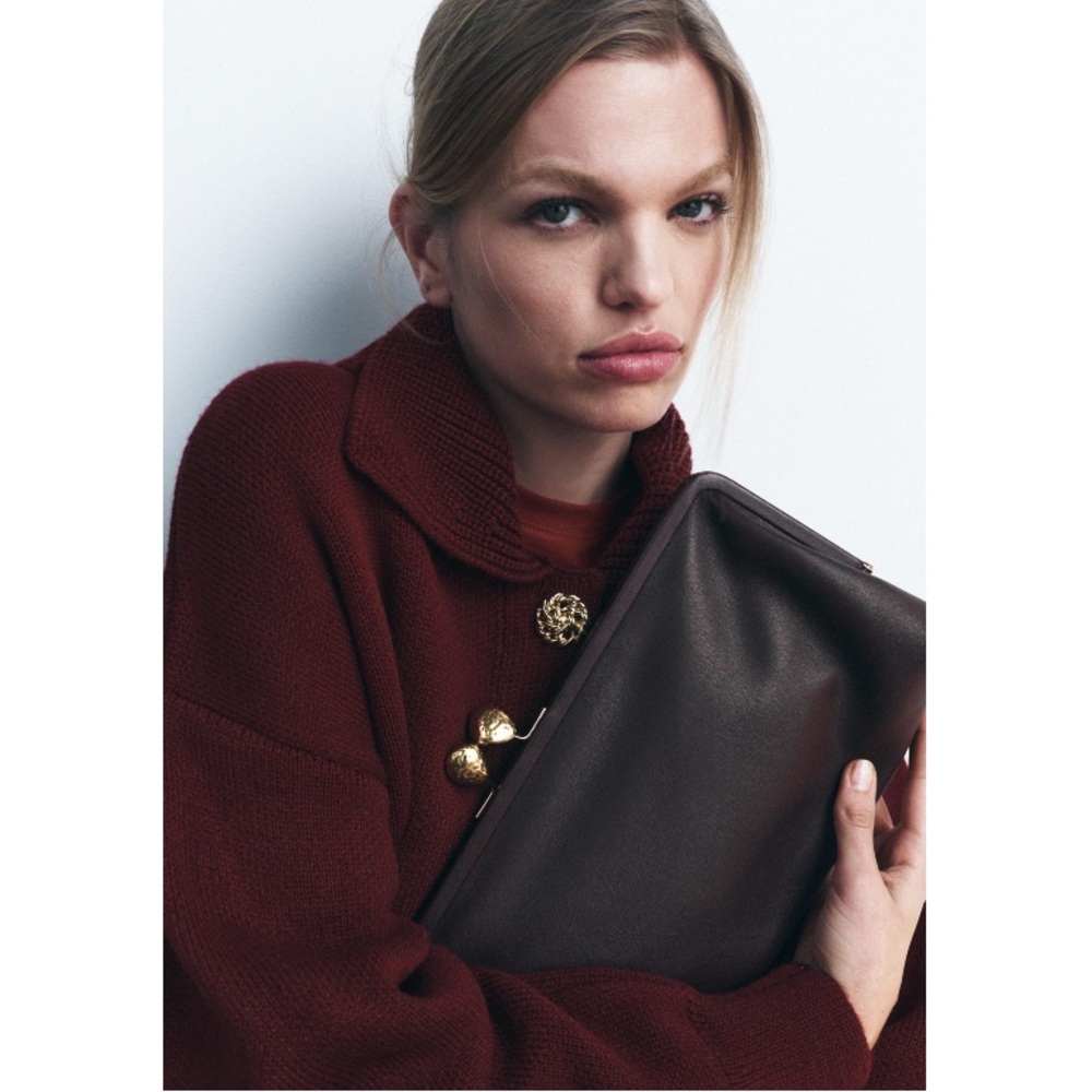NWT Zara Metal Trim Leather Clutch - Picture 9 of 14